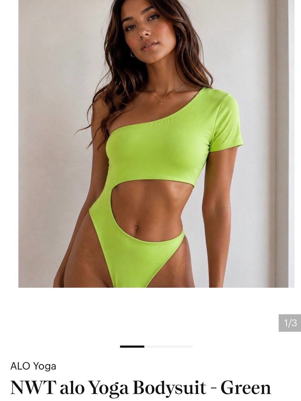 ALO Yoga Neon Lime One-Shoulder Cutout Bodysuit